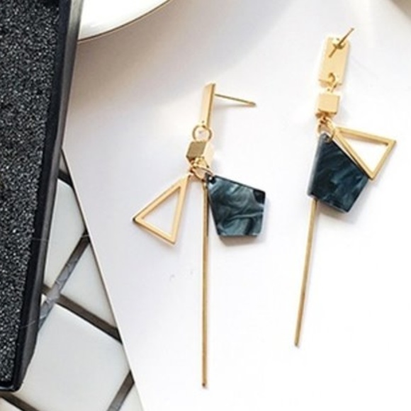 Stacked Geometric Dangle Earrings - Picture 5 of 5